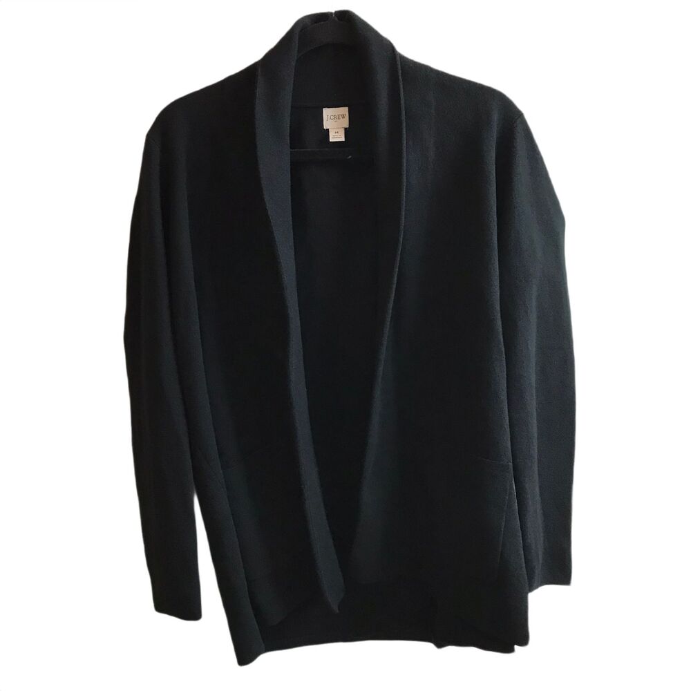 J.Crew Chelsea Sweater Blazer Womens Medium Black Open Front Cotton Cardigan